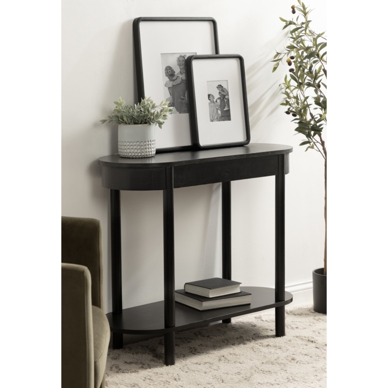 Console Table Black Capsule Shape Two-Tier Storage