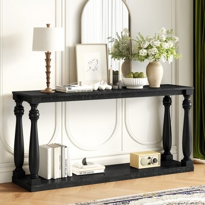 Console Table Black Wood Grain Turned Vase Legs Traditional Style