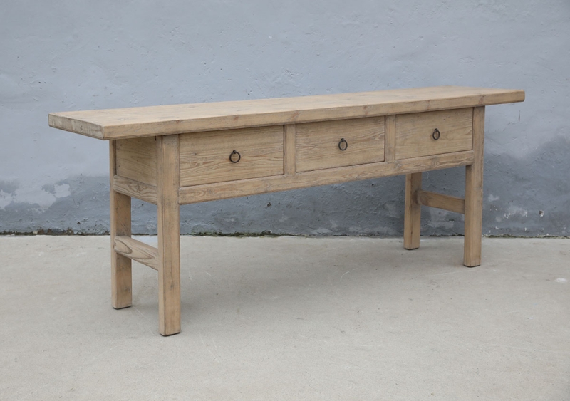 Console Table Bleached Finish Low Stretchers Chinese Inspired