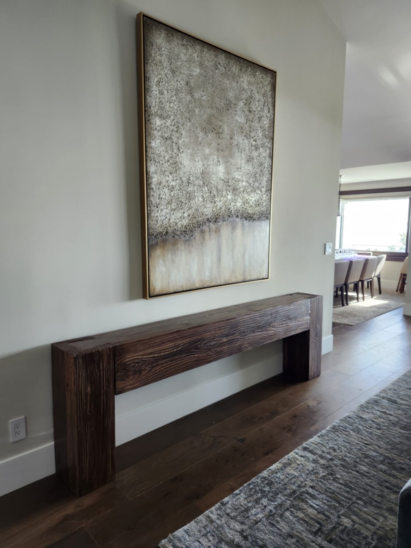 Console Table Block Legs Thick Slab Top Chunky Wood Rustic Matte
