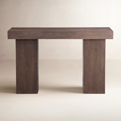Console Table Block Pedestal Base Thick Slab Top Minimalist Brutalism Style