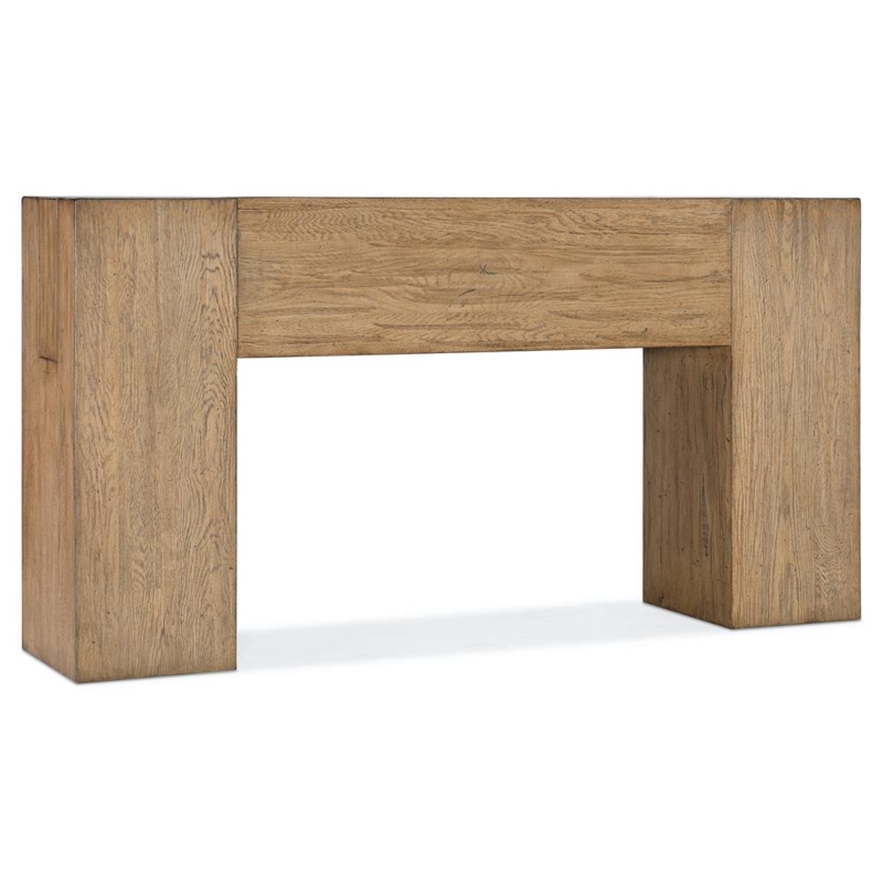 Console Table Blocky Silhouette Open Base Wood Toned