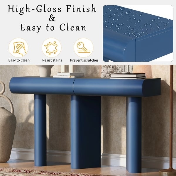 Console Table Blue High Gloss Curved Drawers Pill Shaped Silhouette Bold