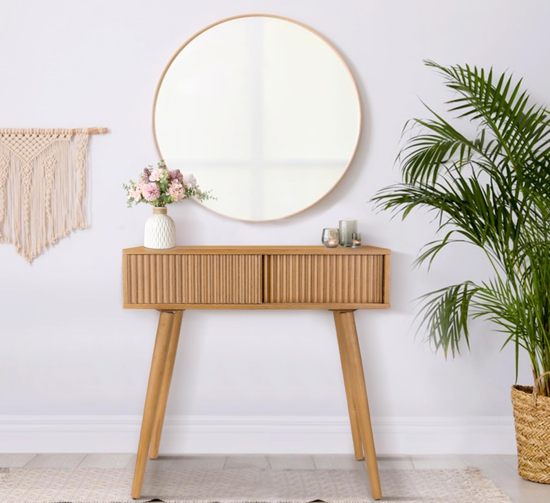 Console Table Boho Fluted Drawers Splayed Legs Mid-Century