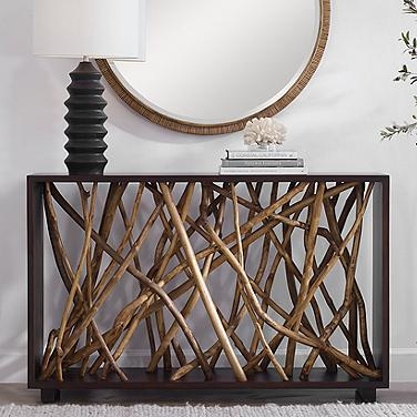 Console Table Branch Base Interwoven Structure Dark Brown