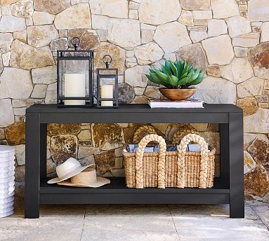 Console Table Charcoal Metal Two Tier Modern Outdoor Patio Design