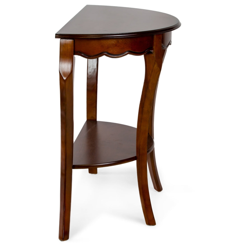 Console Table Cherry Finish Scalloped Apron Traditional Curved Legs