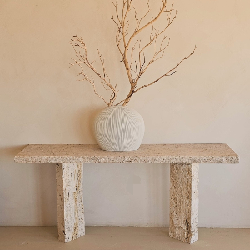 Console Table Chiseled Raw Edge Travertine Texture Minimalist Entryway