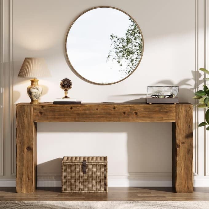 Console Table Chunky Silhouette Medium Brown Wood Farmhouse