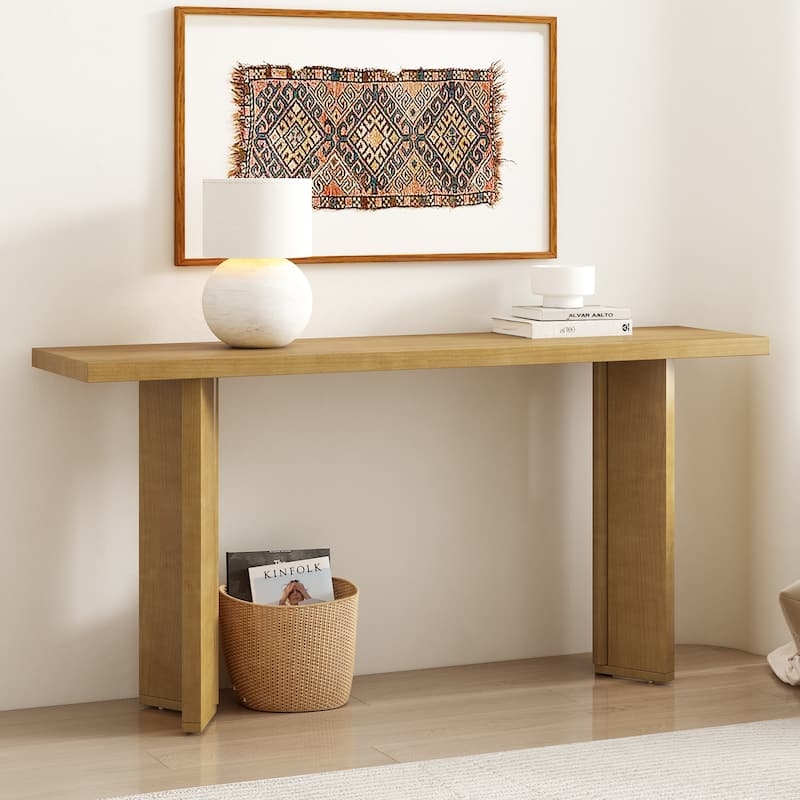 Console Table Chunky Silhouette Sled Legs Light Wood Minimalist Design