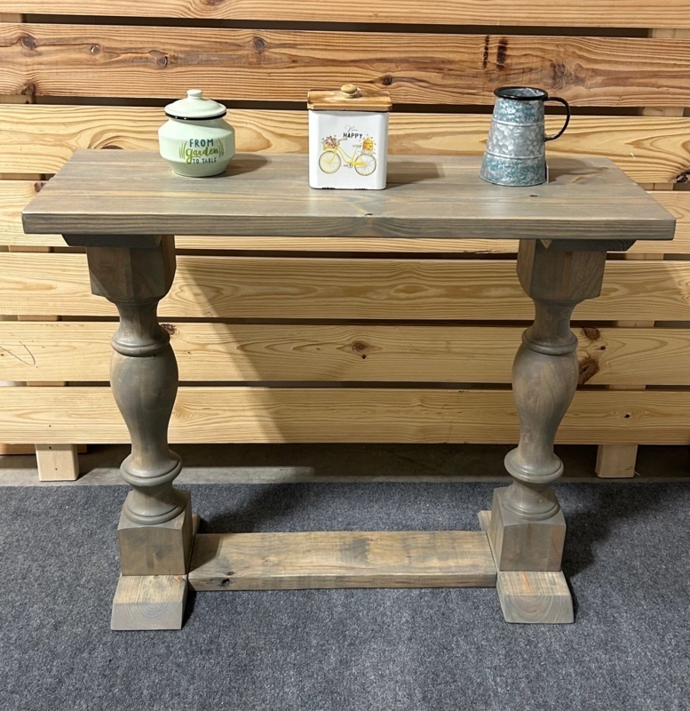 Console Table Chunky Silhouette Turned Legs Weathered Wood Top
