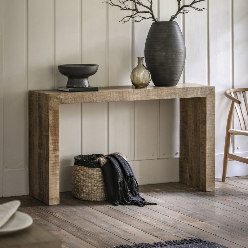 Console Table Chunky Wood Waterfall Edge Natural Grain Organic