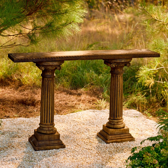 Console Table Classical Garden Ionic Columns Fluted Weathered Stone Focal Point
