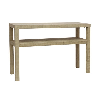 Console Table Coastal Grasscloth Wrapped Finish Two Tier Woven Texture