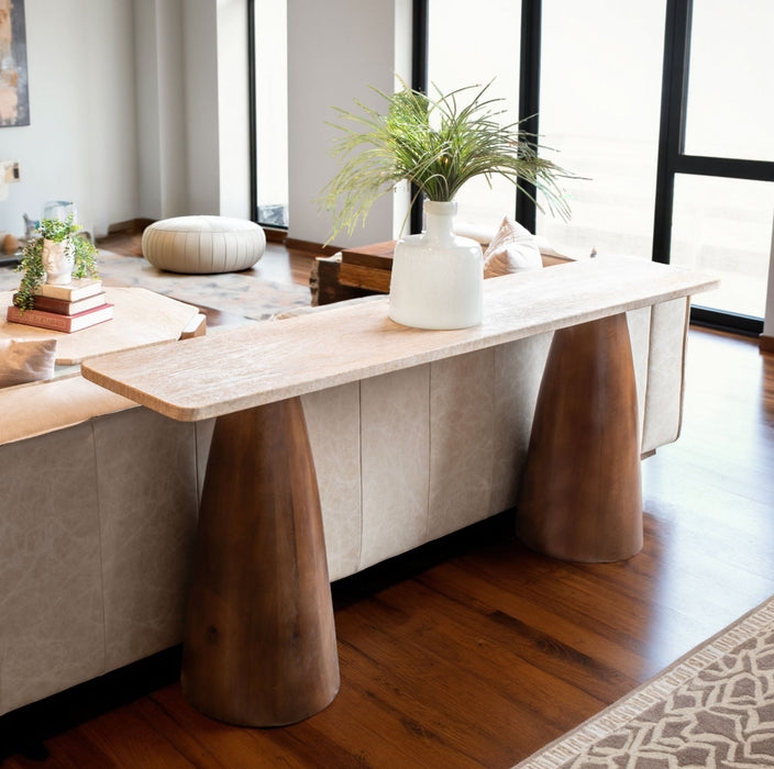 Console Table Conical Pedestals Walnut Wood Toned Legs Sofa Table Ideas