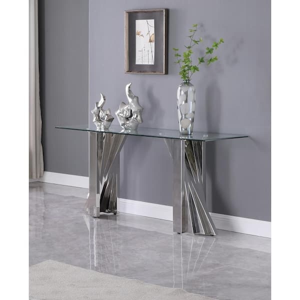 Console Table Contemporary Polished Metal Faceted Sculptural Base