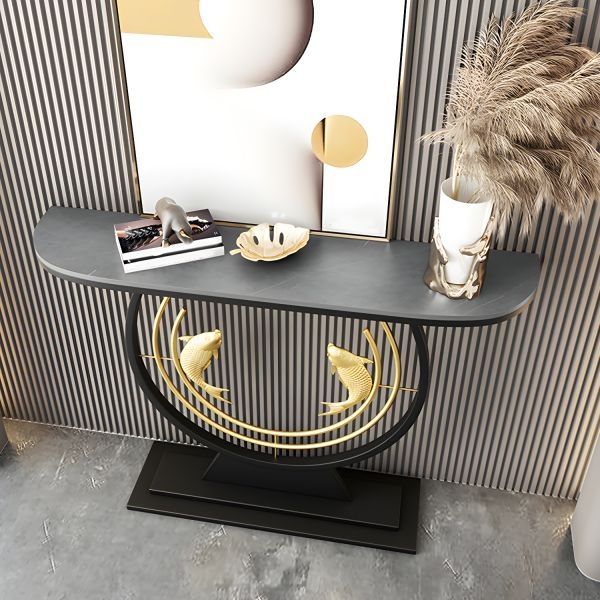 Console Table Contemporary Sculptural Fish Accents Stone