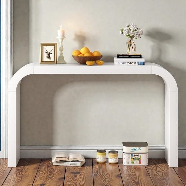 Console Table Continuous Arch Matte White Ultra Slim Waterfall Edge