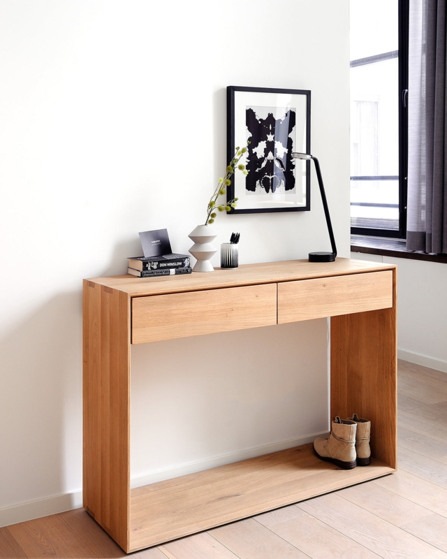 Console Table Continuous Box Frame Oak Modern Console With Hidden Storage