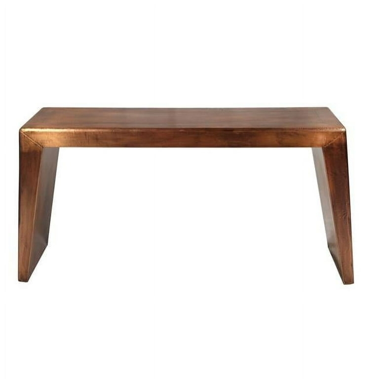 Console Table Copper Finish Brushed Metal Sled Base Angled Legs