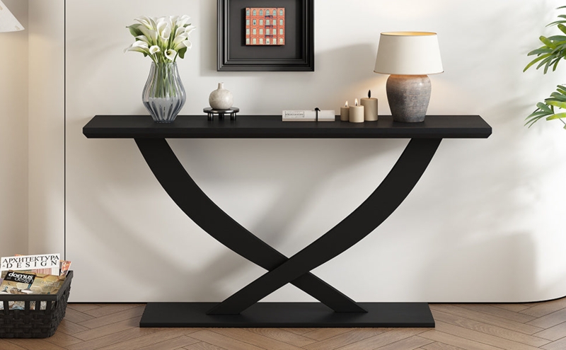 Console Table Curved Cross Legs Sculptural Silhouette Matte Finish