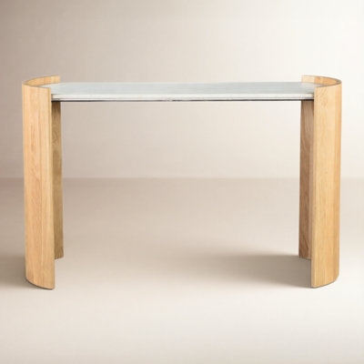 Console Table Curved Side Panels Stone Like Top Scandinavian Minimalist