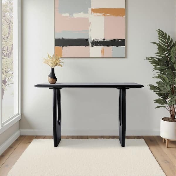 Console Table Cutout Legs Matte Black Finish Sculptural Mid-Century