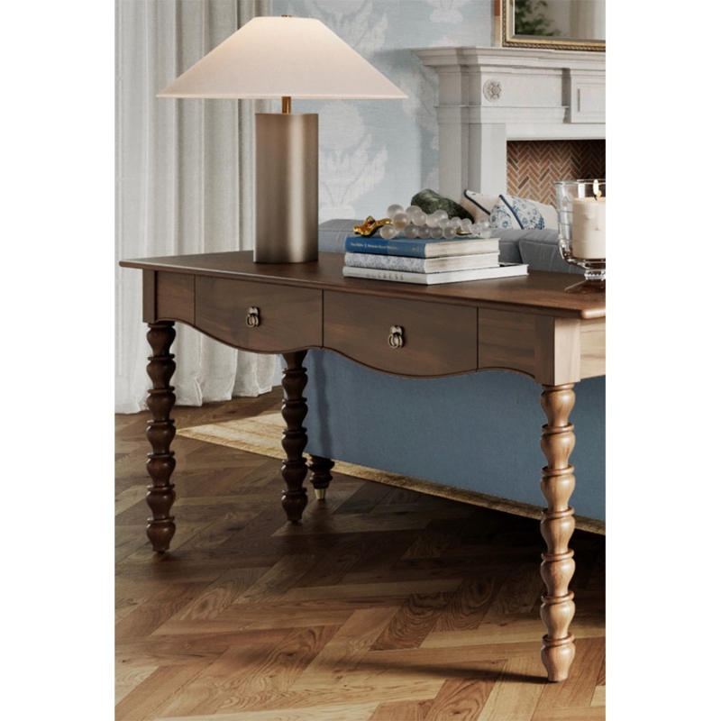 Console Table Dark Brown Spindle Legs Scalloped Apron Traditional Style