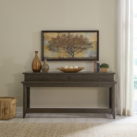 Console Table Dark Saddle Brown Lower Stretcher Bar Rustic Style