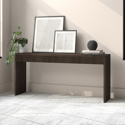 Console Table Dark Wood Ribbed Apron Block Legs Narrow
