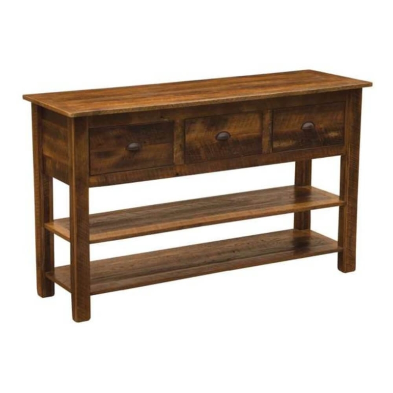 Console Table Distressed Barnwood Look Cup Pulls Open Shelves