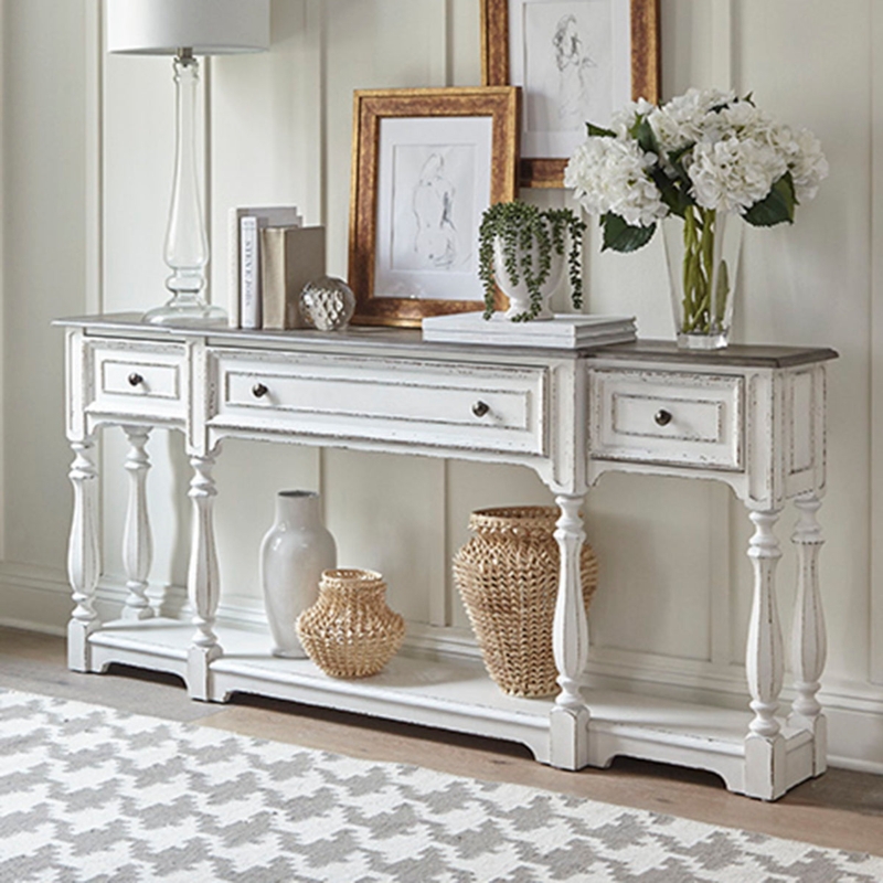 Console Table Distressed Finish Turned Legs Weathered Grey Top