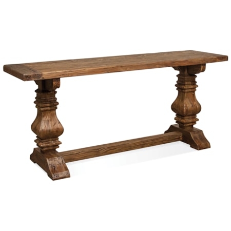 Console Table Distressed Wood Trestle Base Carved Pedestal Legs Rustic