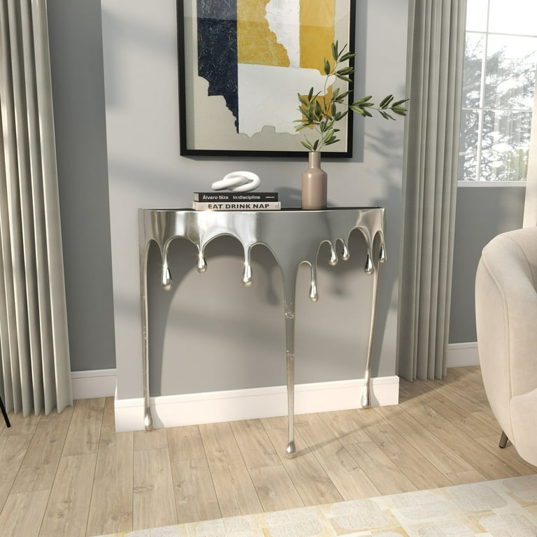 Console Table Dripping Liquid Silhouette Silver Melting Legs