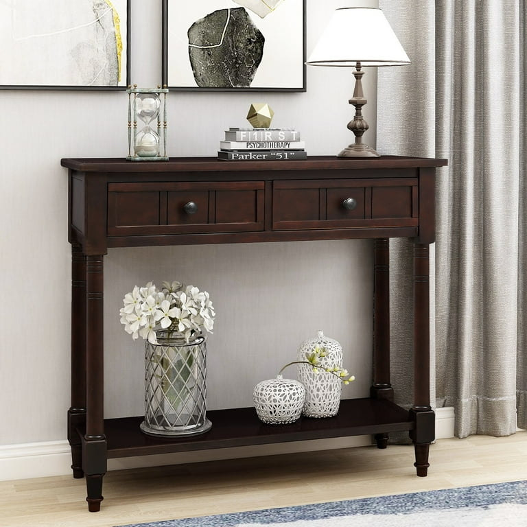Console Table Espresso Finish Turned Legs Traditional Entryway Styling