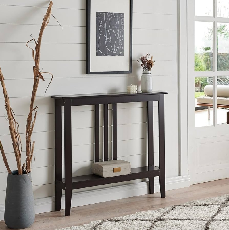 Console Table Espresso Vertical Slat Detail Modern Farmhouse Hallway
