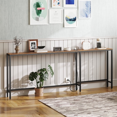 Console Table Extra Long Industrial with Built-In Outlets