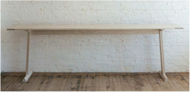Console Table Extra Long Profile Trestle Base Light Wood Minimalist