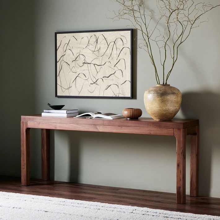Console Table Extra Long Walnut Square Legs Minimalist Matte
