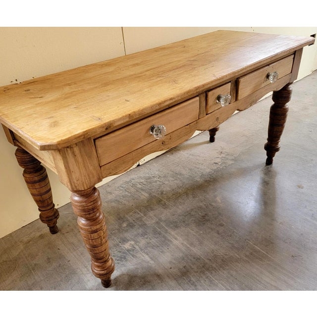 Console Table Faceted Glass Knobs Chunky Turned Legs Planked Top