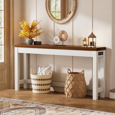 Console Table Farmhouse Integrated Outlets Two Tone Finish Tall Profile