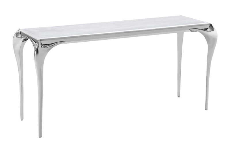Console Table Faux Marble Top Sculptural Silver Joints
