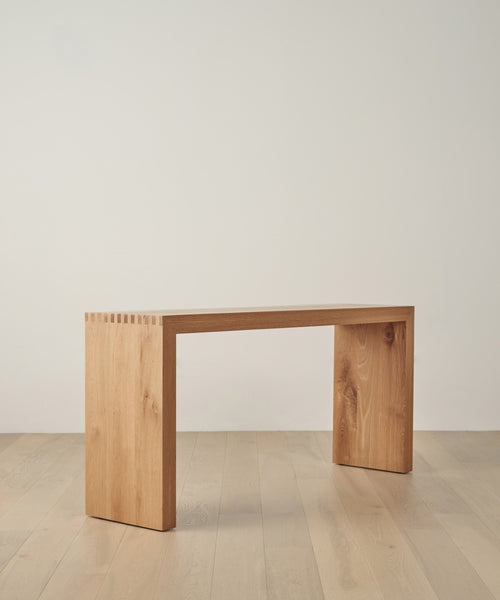 Console Table Finger Joints Thick Slab Construction Clean Lines Light Wood