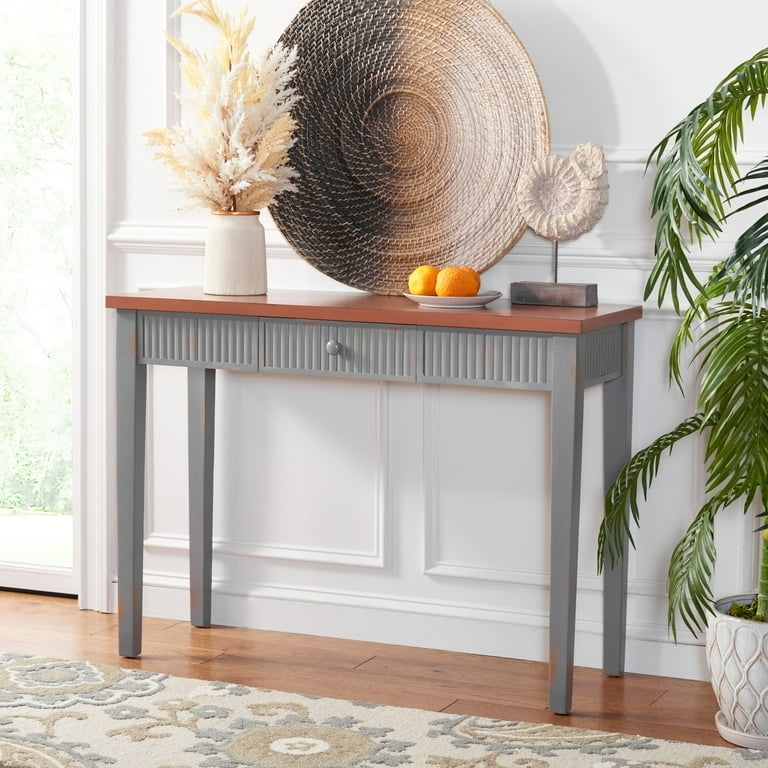 Console Table Fluted Apron Two Tone Finish Tapered Legs Farmhouse Style
