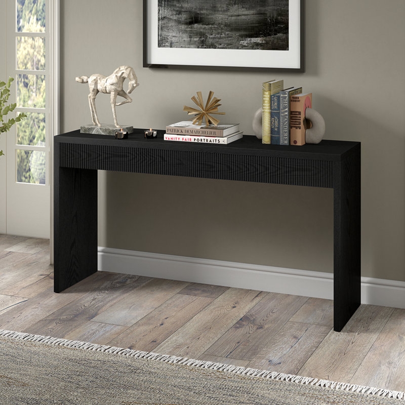 Console Table Fluted Front Black Grain Finish Solid Side Panels