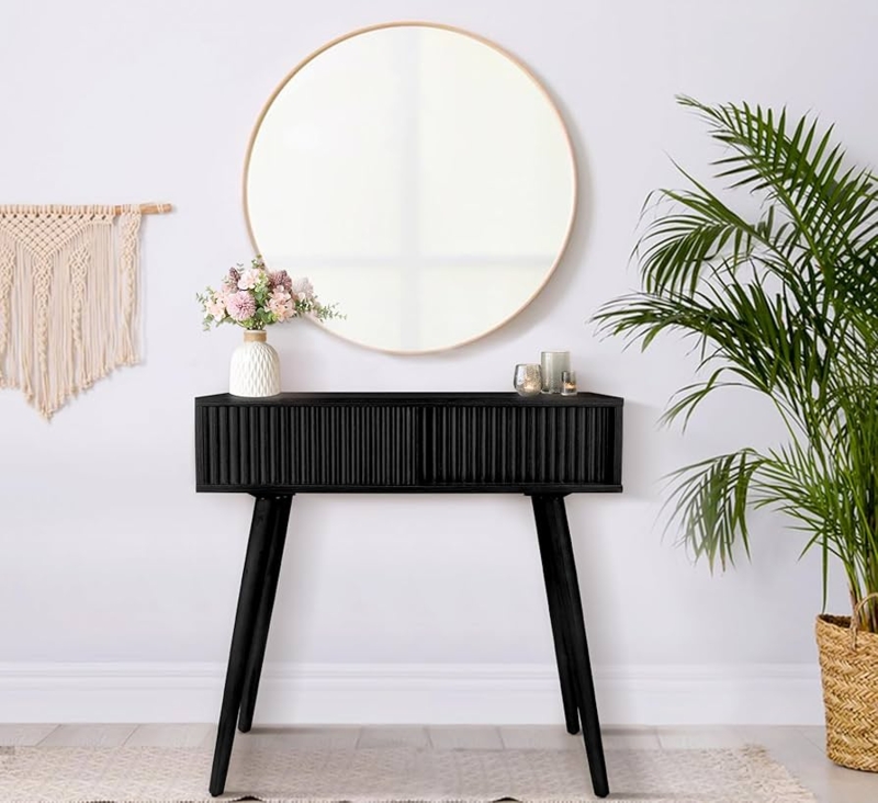 Console Table Fluted Front Modern Black Entryway Styling
