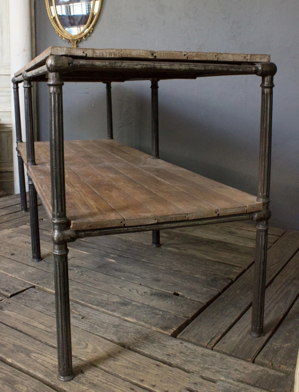 Console Table Fluted Metal Legs Two Tier Plank Design French Industrial