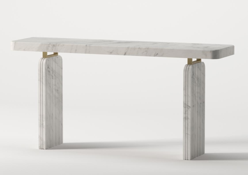 Console Table Fluted Pillar Legs Gold Spacers Honed Marble Construction