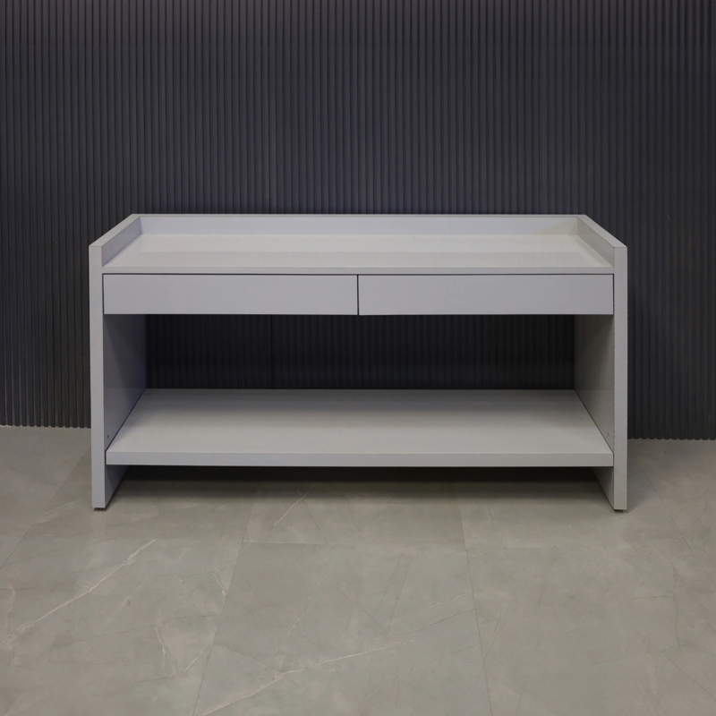 Console Table Folkstone Gray Gloss Laminate Gallery Top Bottom Shelf Sleek