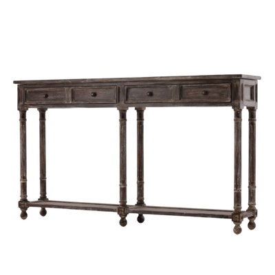 Console Table Four Drawers Turned Legs Distressed Traditional Hallway